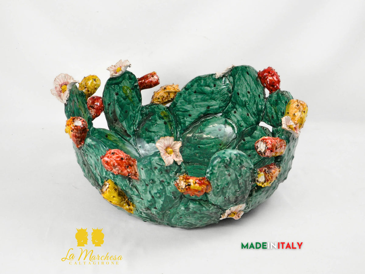 Centrotavola Ciotola Fichi d’India in Ceramica di Caltagirone Ø45 cm