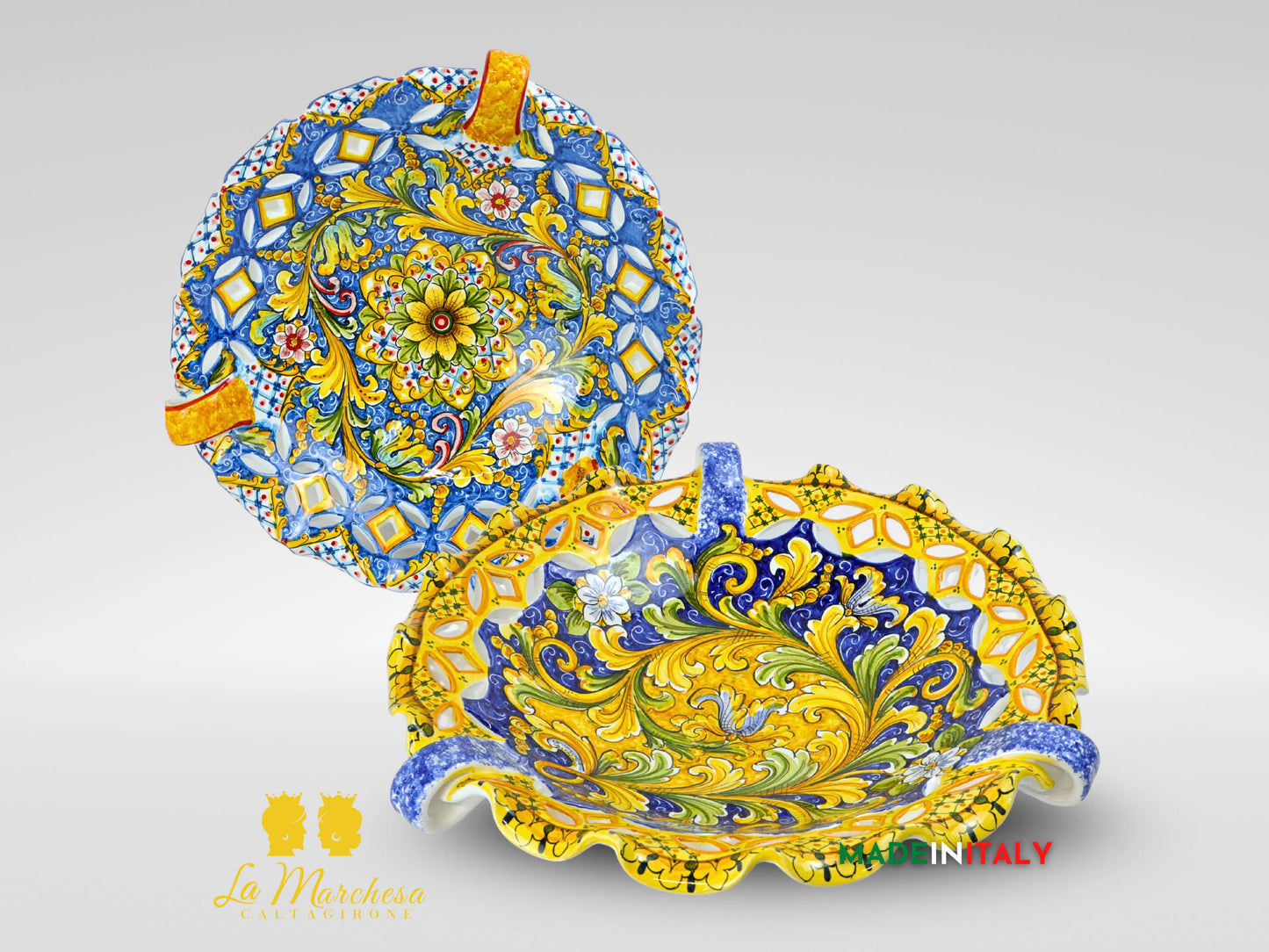 Centrotavola XL Decorato in Ceramica di Caltagirone - Varie Misure