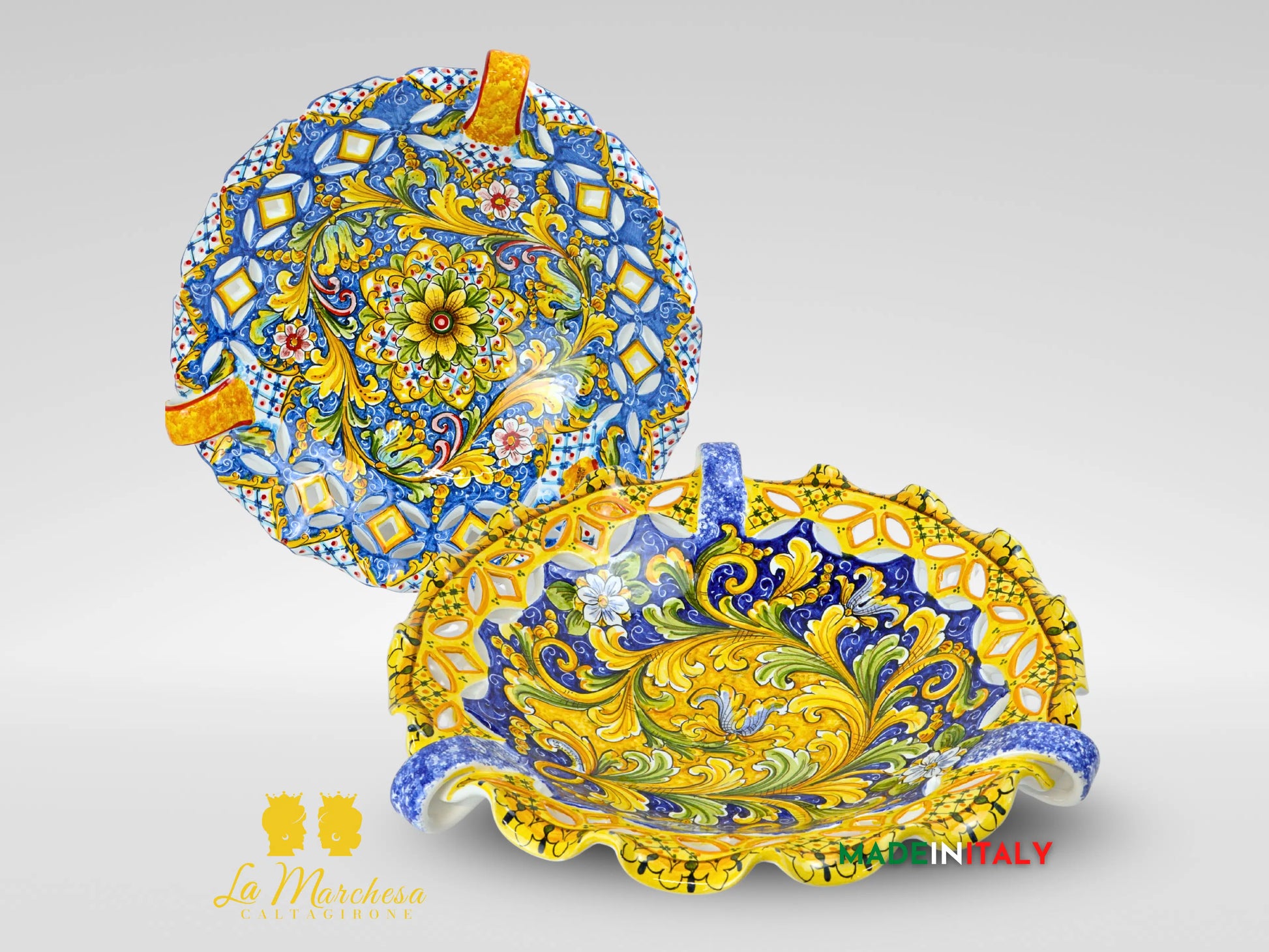 Centrotavola XL Decorato in Ceramica di Caltagirone - Varie Misure