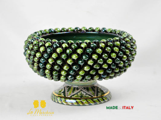 Centrotavola con Piede Pigna Siciliana Madreperla e Oro in Ceramica di Caltagirone – Ø 30 cm