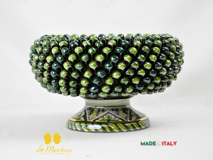 Centrotavola con Piede Pigna Siciliana Madreperla e Oro in Ceramica di Caltagirone – Ø 30 cm