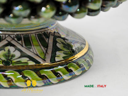 Centrotavola con Piede Pigna Siciliana Madreperla e Oro in Ceramica di Caltagirone – Ø 30 cm