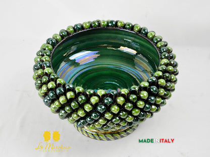 Centrotavola con Piede Pigna Siciliana Madreperla e Oro in Ceramica di Caltagirone – Ø 30 cm