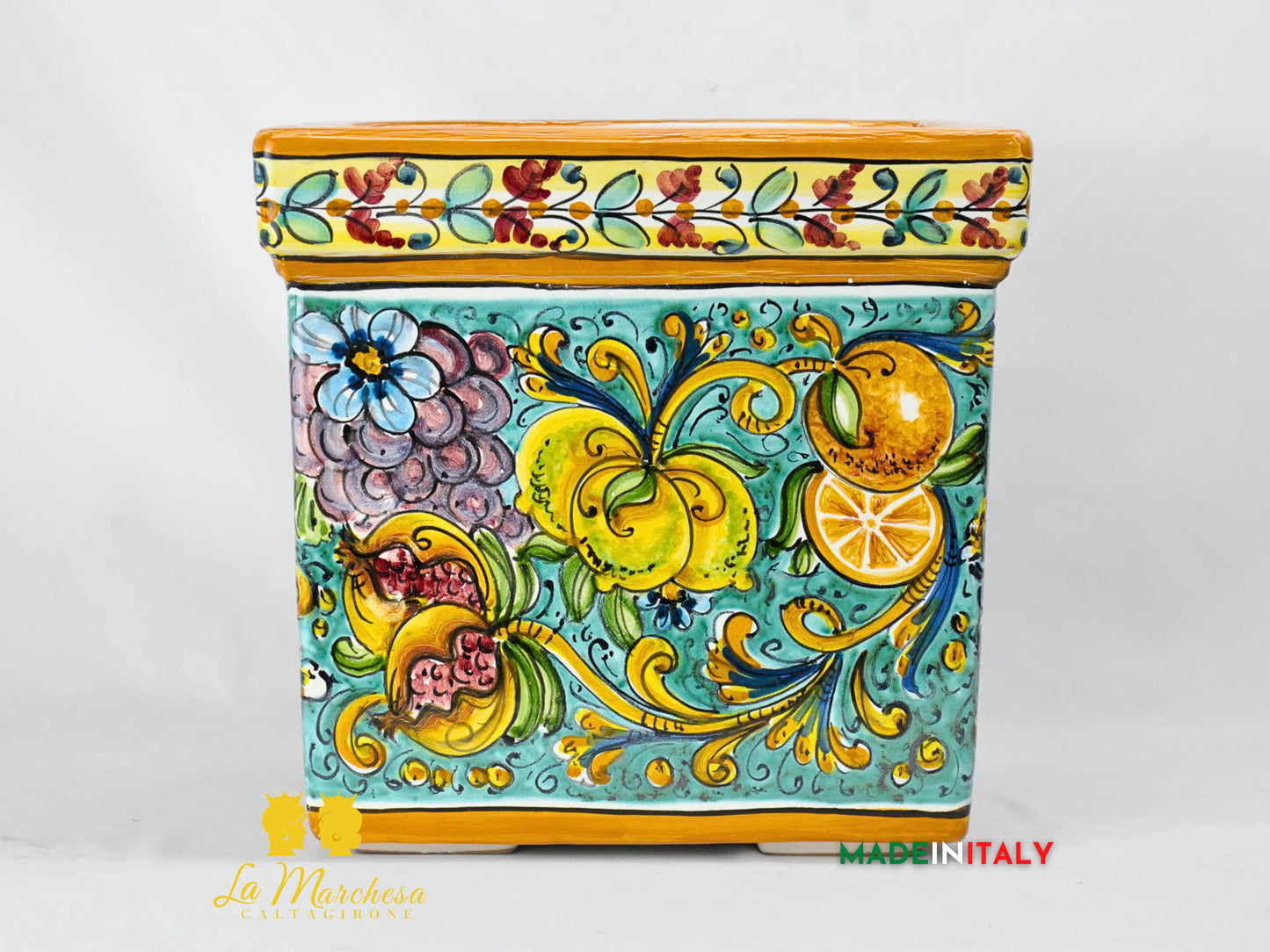 Porta Vaso Quadrato in Ceramica di Caltagirone 32cm - Vari Modelli