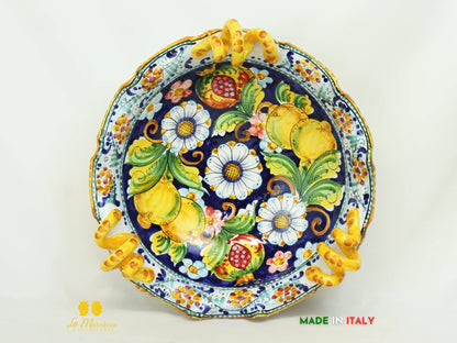 Centrotavola ciotola Ceramica di Caltagirone con manici Gialli Limoni 38cm