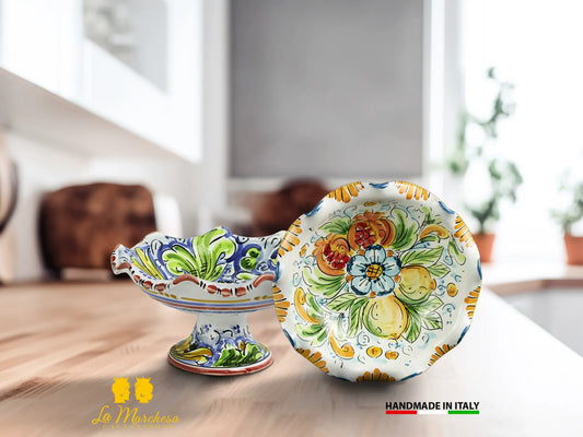 Portafrutta Ciotola con alzata orlata in Ceramica di Caltagirone frutta L20