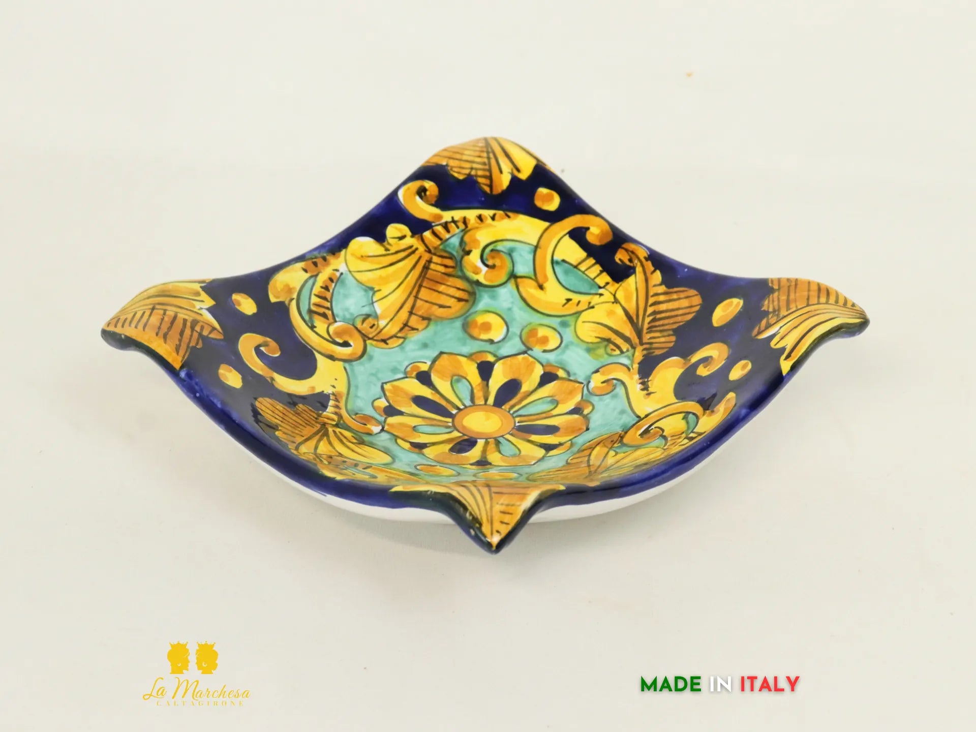 Ciotola Svuotatasche ingresso Ceramica di Caltagirone Blu cobalto ornato 17cm