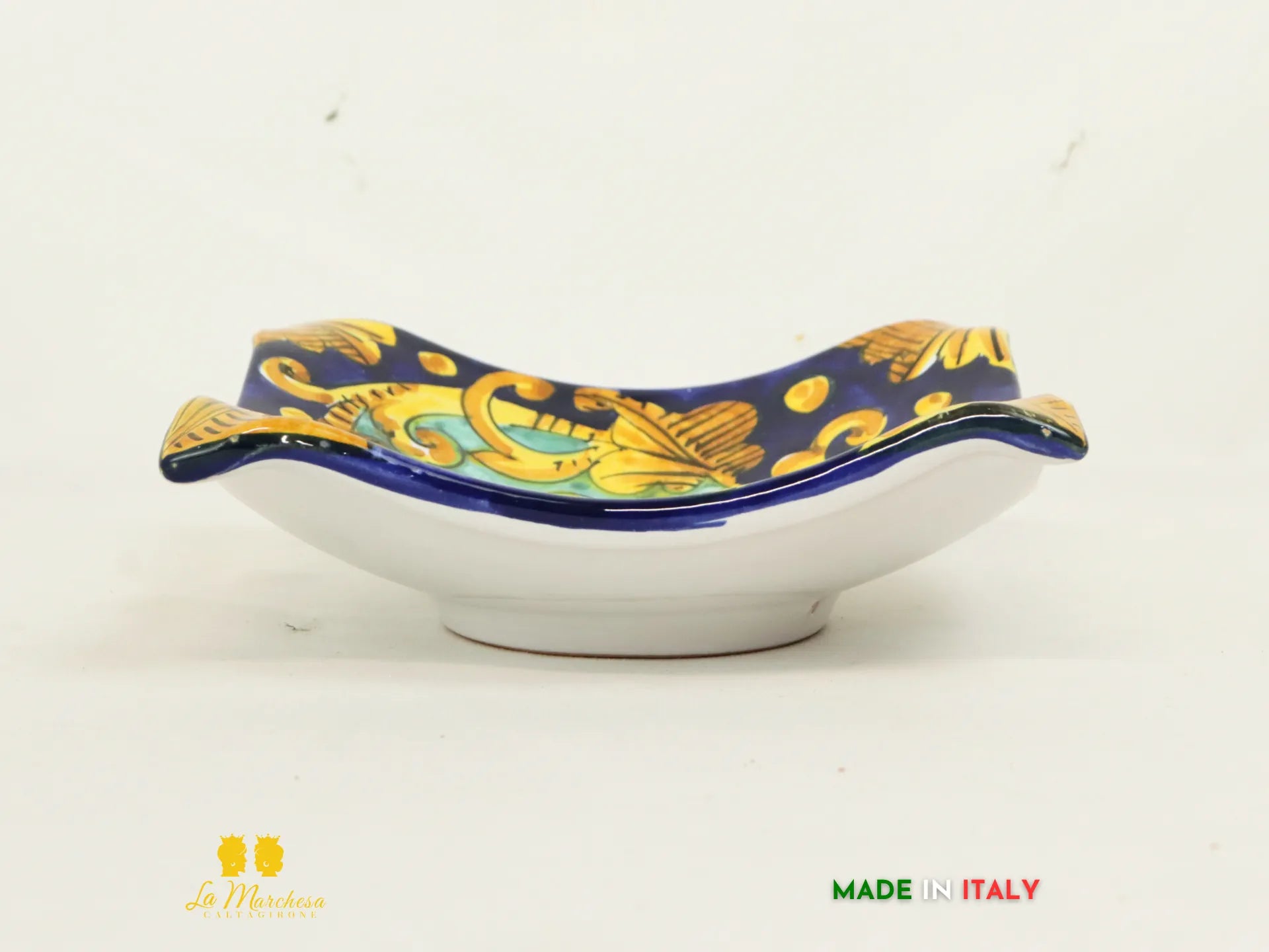 Ciotola Svuotatasche ingresso Ceramica di Caltagirone Blu cobalto ornato 17cm