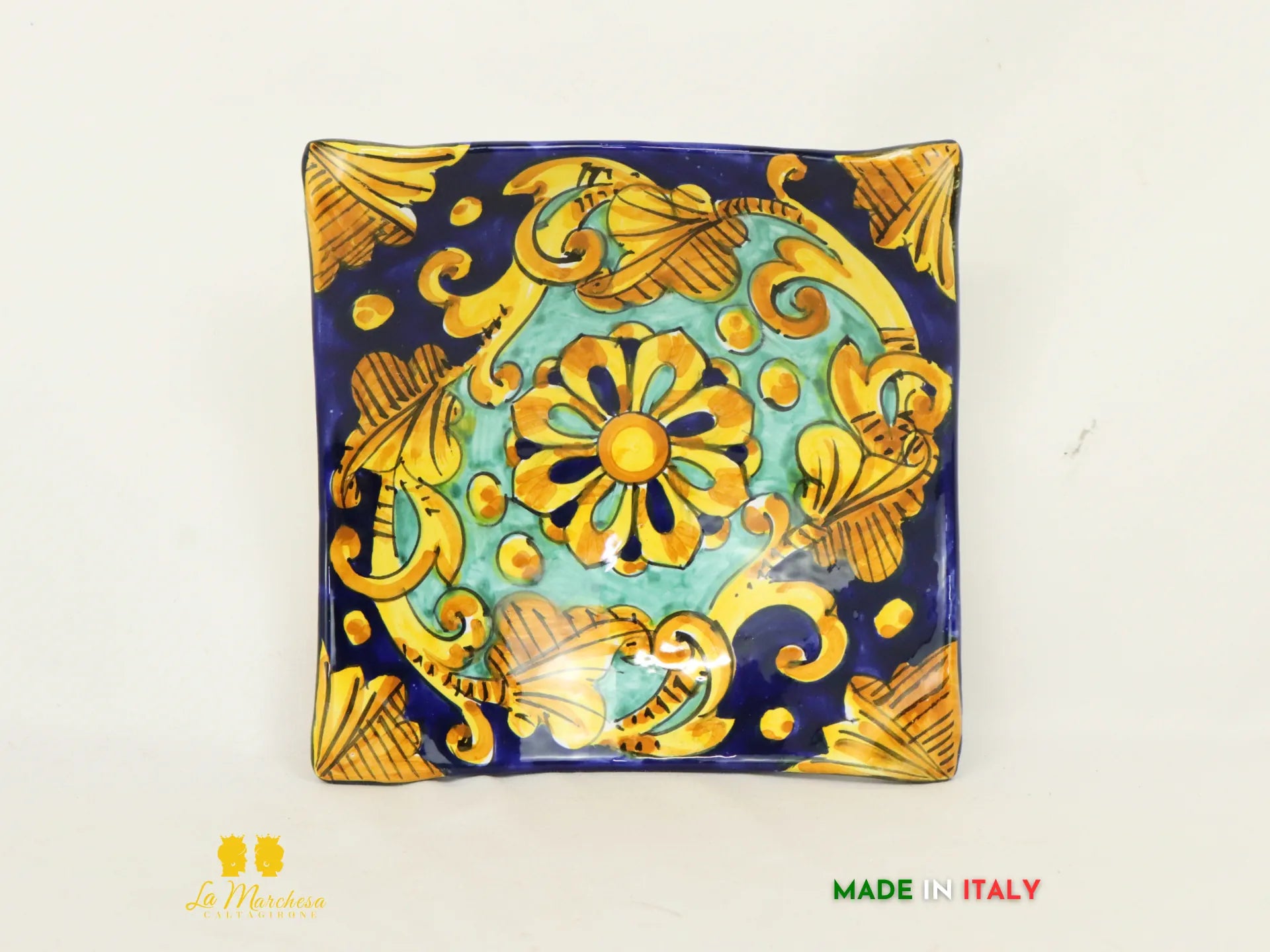 Ciotola Svuotatasche ingresso Ceramica di Caltagirone Blu cobalto ornato 17cm