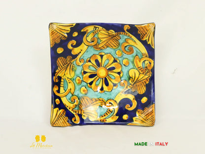 Ciotola Svuotatasche ingresso Ceramica di Caltagirone Blu cobalto ornato 17cm
