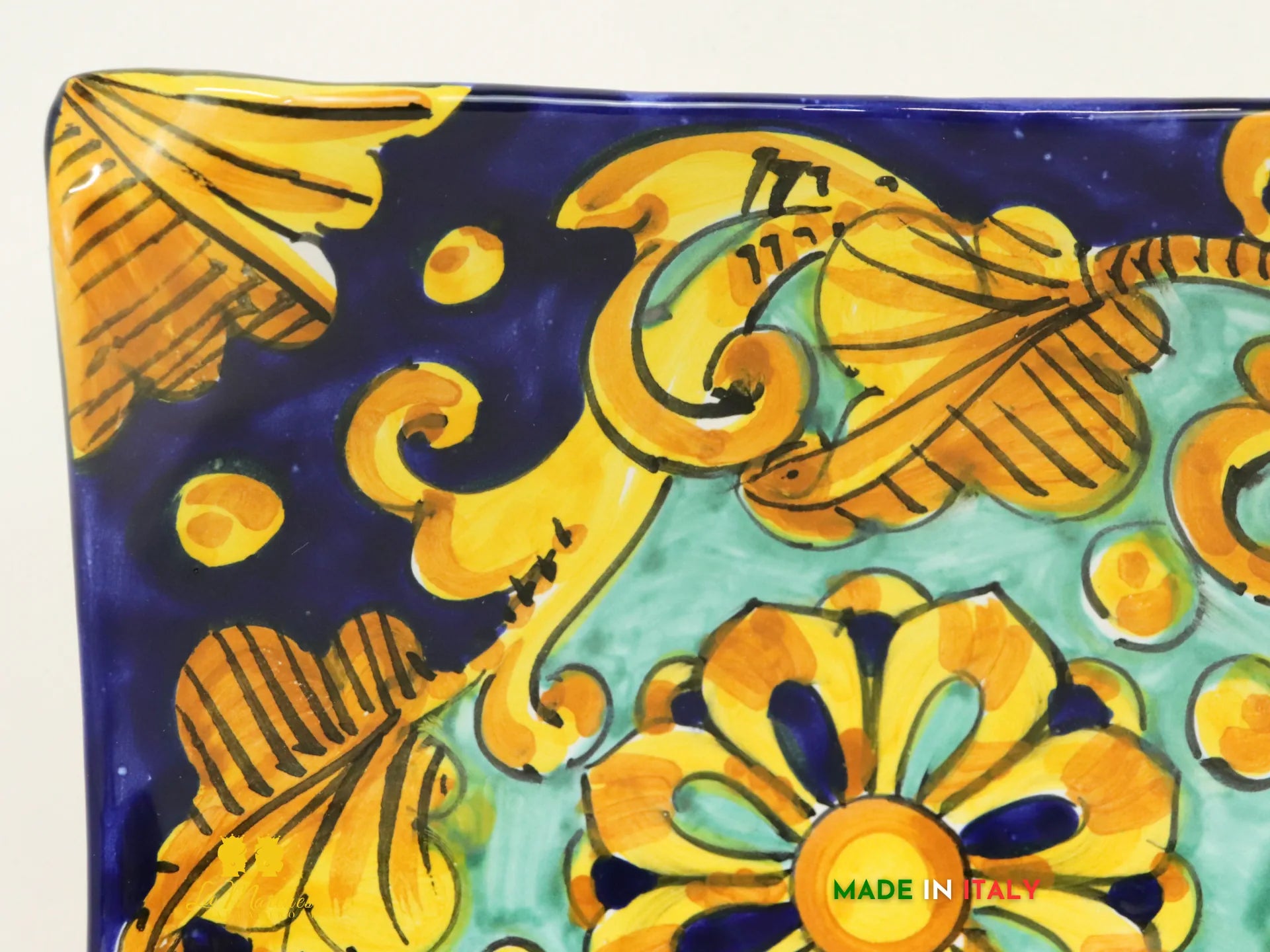 Ciotola Svuotatasche ingresso Ceramica di Caltagirone Blu cobalto ornato 17cm
