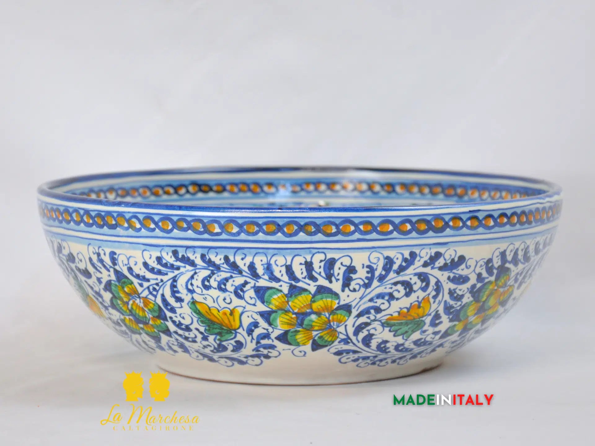 Ciotola Decoro '600 in Ceramica di Caltagirone Serie DELUXE - Varie Misure