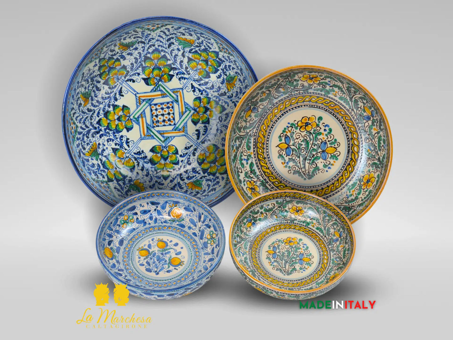 Ciotola Decoro '600 in Ceramica di Caltagirone Serie DELUXE - Varie Misure