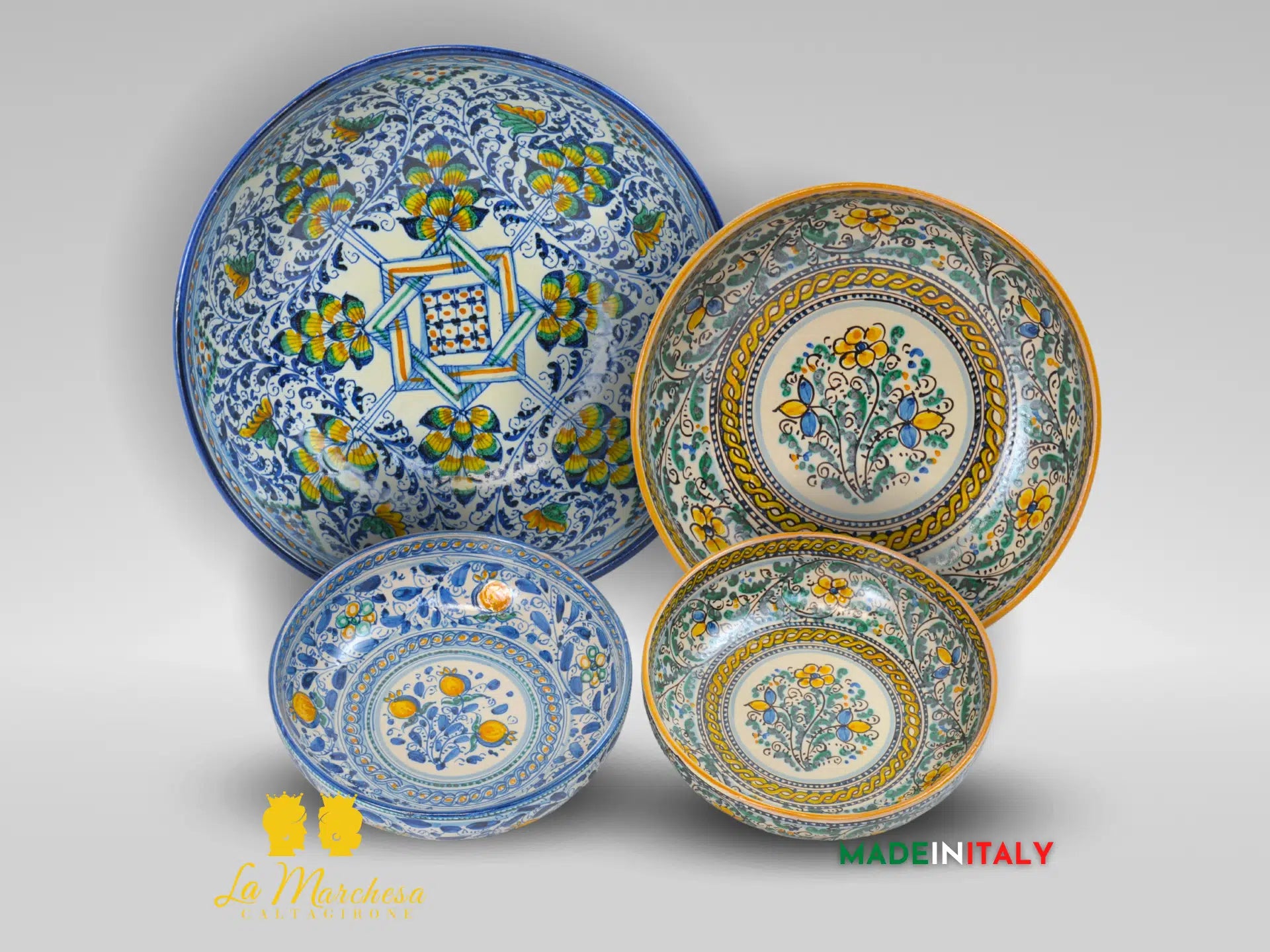 Ciotola Decoro '600 in Ceramica di Caltagirone Serie DELUXE - Varie Misure