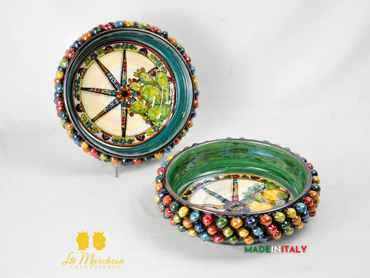 Ciotola Svuotatasche in Ceramica di Caltagirone Pigna Madreperla Arlecchino 26cm - Vari Decori