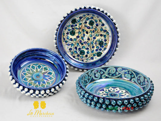 Ciotola Svuotatasche in Ceramica di Caltagirone Pigna Madreperla Blu - Vari Modelli
