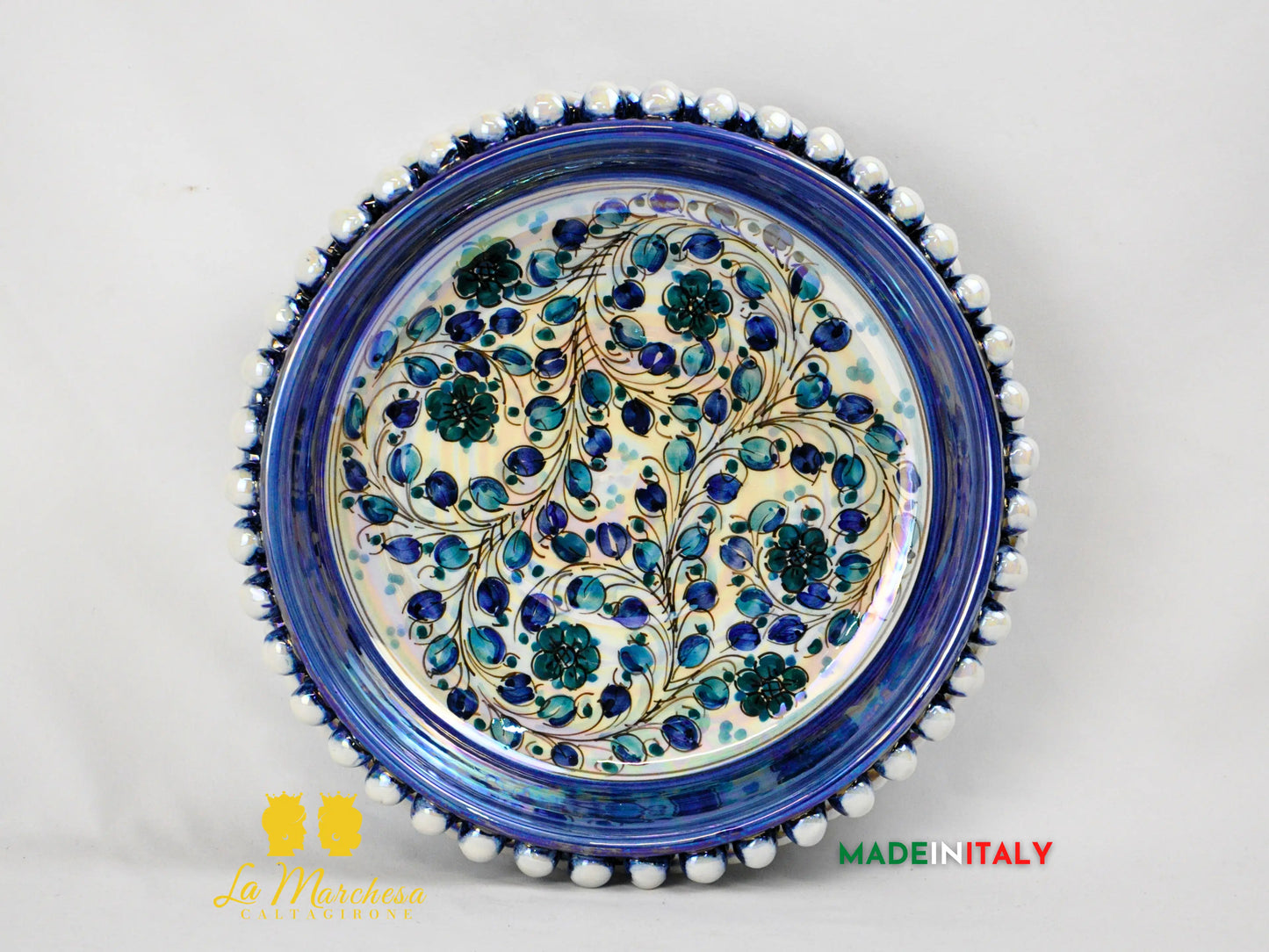 Ciotola Svuotatasche in Ceramica di Caltagirone Pigna Madreperla Blu - Vari Modelli