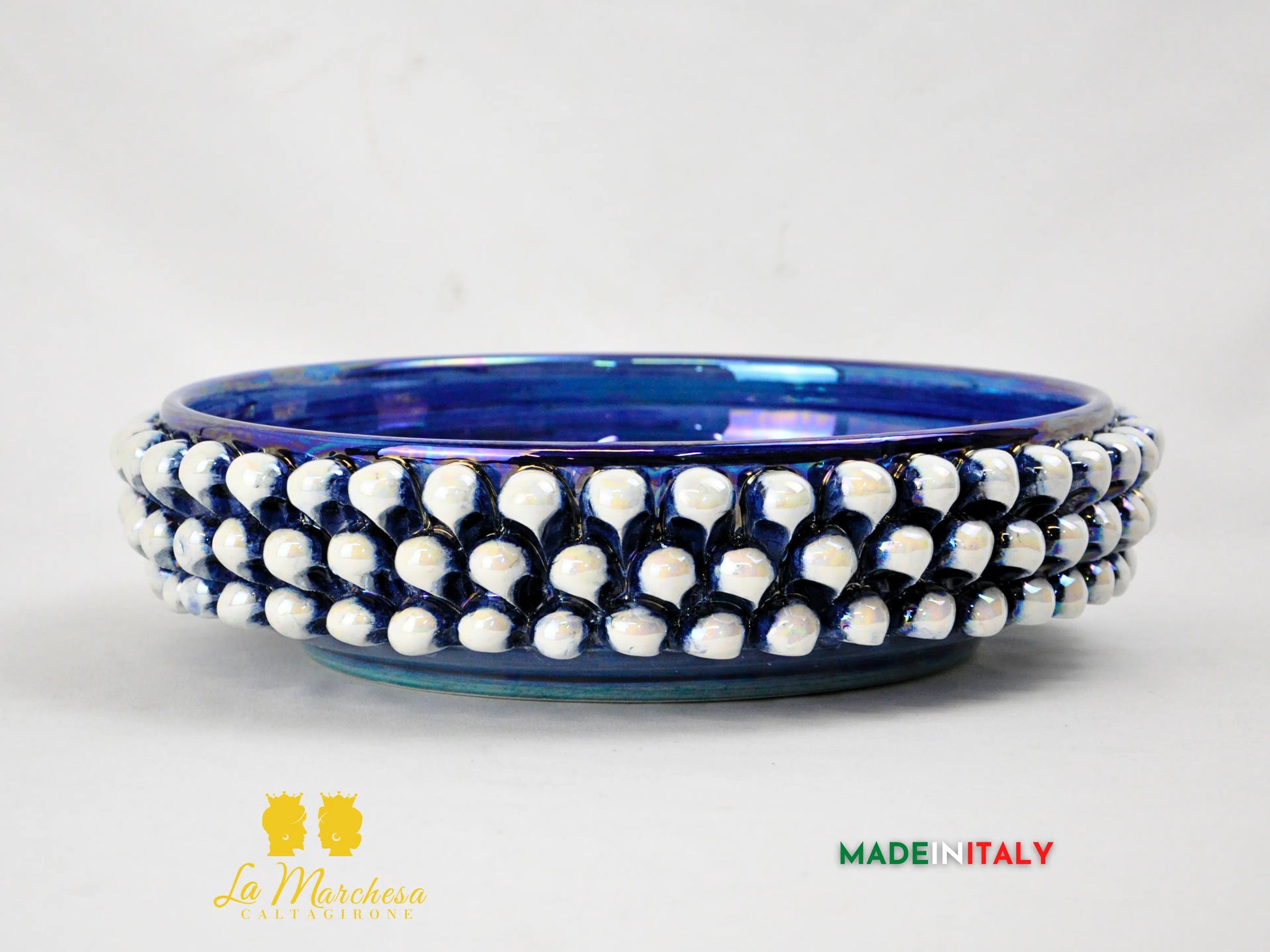 Ciotola Svuotatasche in Ceramica di Caltagirone Pigna Madreperla Blu - Vari Modelli