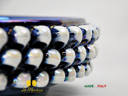 Ciotola Svuotatasche in Ceramica di Caltagirone Pigna Madreperla Blu - Vari Modelli