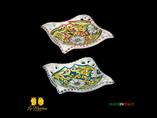 Ciotola Svuotatasche ingresso Ceramica di Caltagirone decorato con intagli 17cm - primi