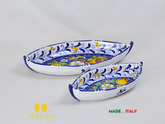 Ciotola Pirofila in Ceramica di Caltagirone Barca blu cobalto limoni - Varie Misure