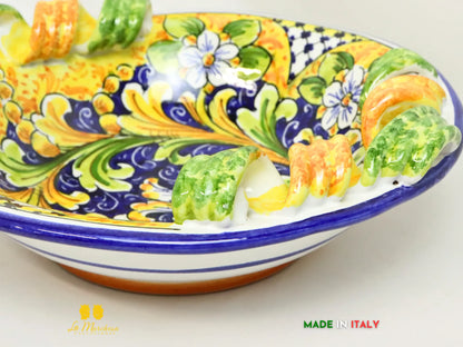 Ciotola Centrotavola in Ceramica di Caltagirone manici  ornato blu antico 31cm