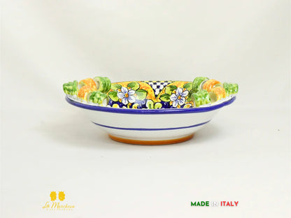 Ciotola Centrotavola in Ceramica di Caltagirone manici  ornato blu antico 31cm