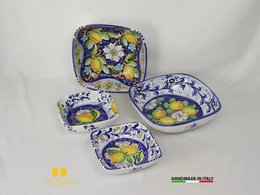 Ciotola quadrata in Ceramica di Caltagirone blu cobalto - Varie Misure