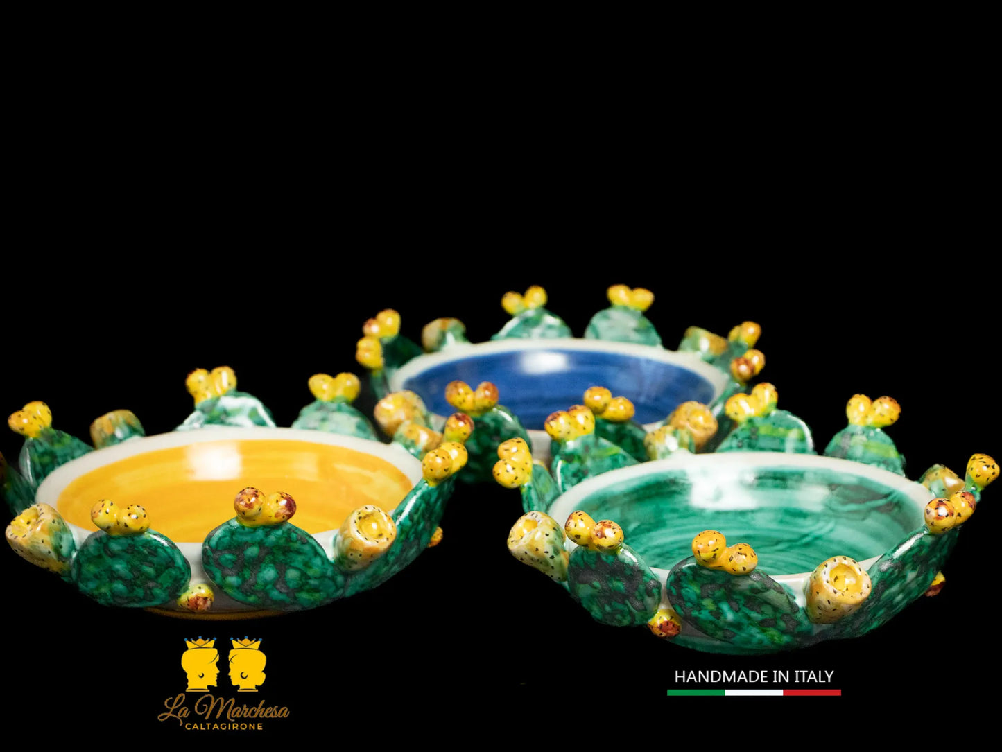 Ciotolina in Ceramica di Caltagirone pale fichi d'india - Vari colori