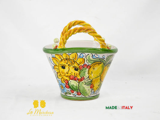 Coffa Decoro Sole e Fichi in Ceramica di Caltagirone 22cm