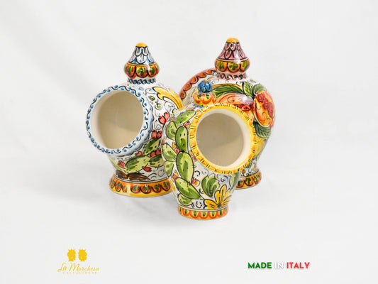 Contenitore Saliera siciliana Ceramica di Caltagirone ornato frutta 25cm