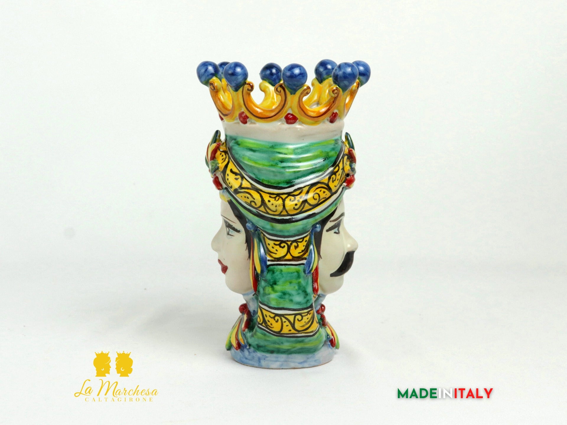 Coppia Teste di Moro in Ceramica di Caltagirone Corona H19 - Vari Modelli (10)