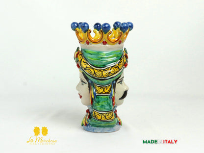 Coppia Teste di Moro in Ceramica di Caltagirone Corona H19 - Vari Modelli (10)