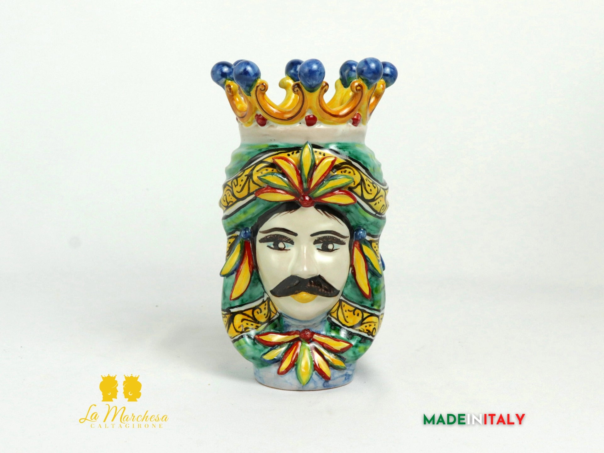 Coppia Teste di Moro in Ceramica di Caltagirone Corona H19 - Vari Modelli (12)