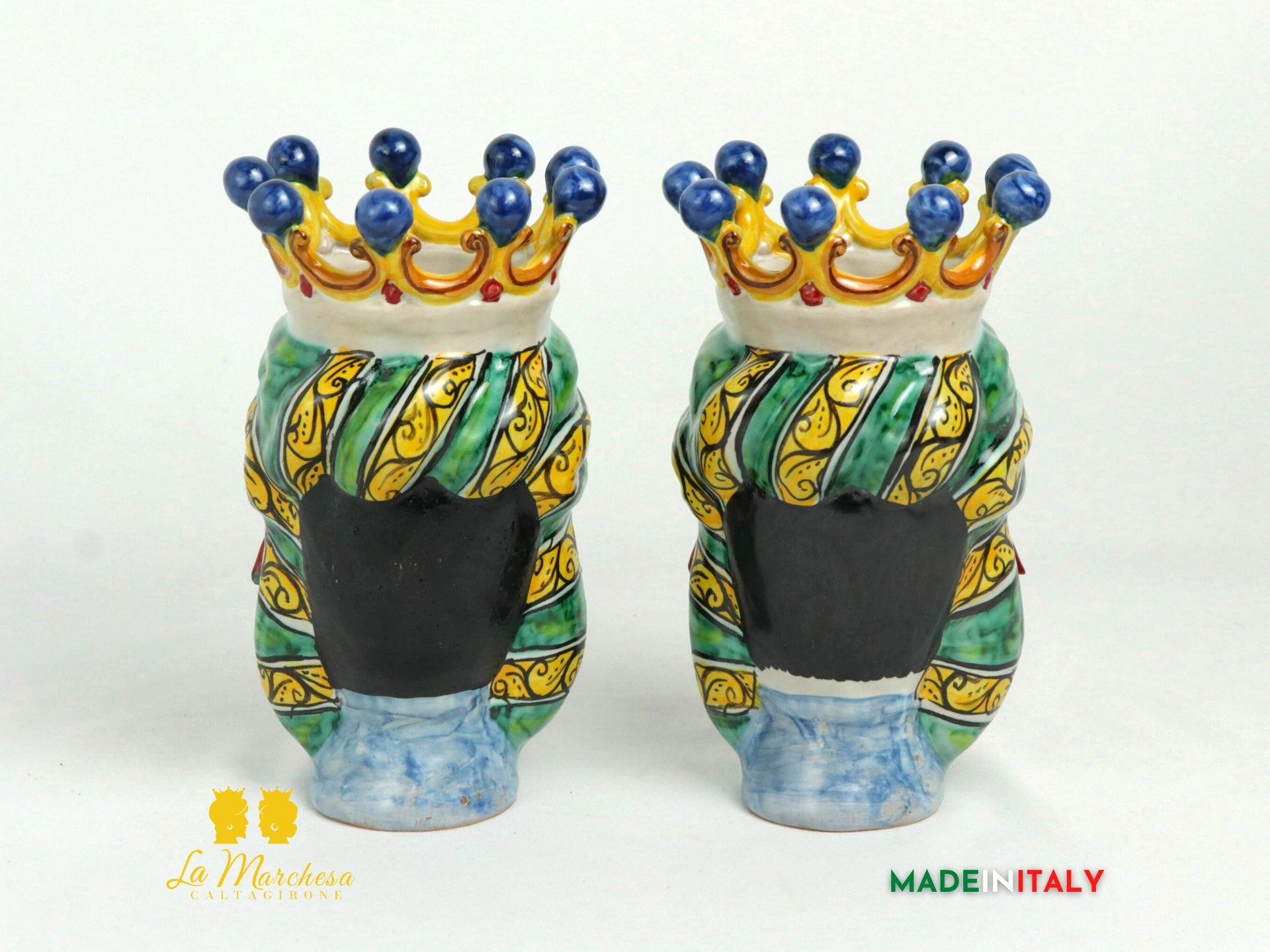 Coppia Teste di Moro in Ceramica di Caltagirone Corona H19 - Vari Modelli (12)