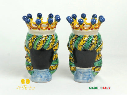 Coppia Teste di Moro in Ceramica di Caltagirone Corona H19 - Vari Modelli (12)