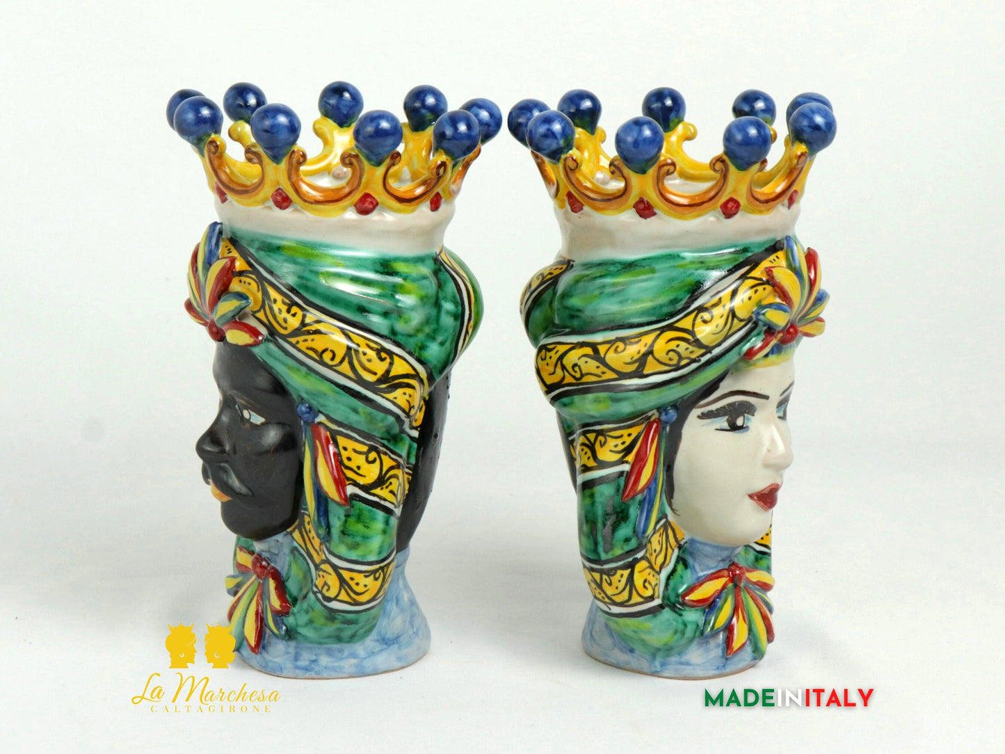 Coppia Teste di Moro in Ceramica di Caltagirone Corona H19 - Vari Modelli (12)