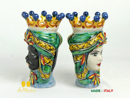 Coppia Teste di Moro in Ceramica di Caltagirone Corona H19 - Vari Modelli (12)