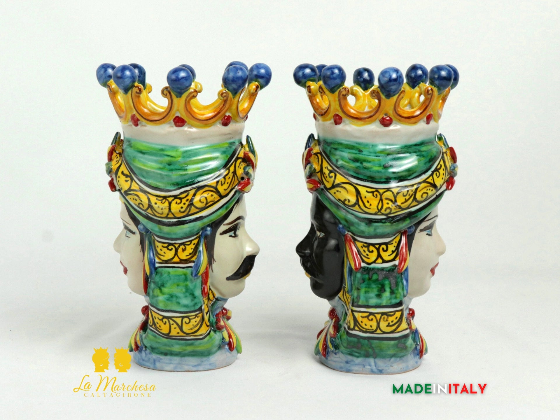 Coppia Teste di Moro in Ceramica di Caltagirone Corona H19 - Vari Modelli (12)