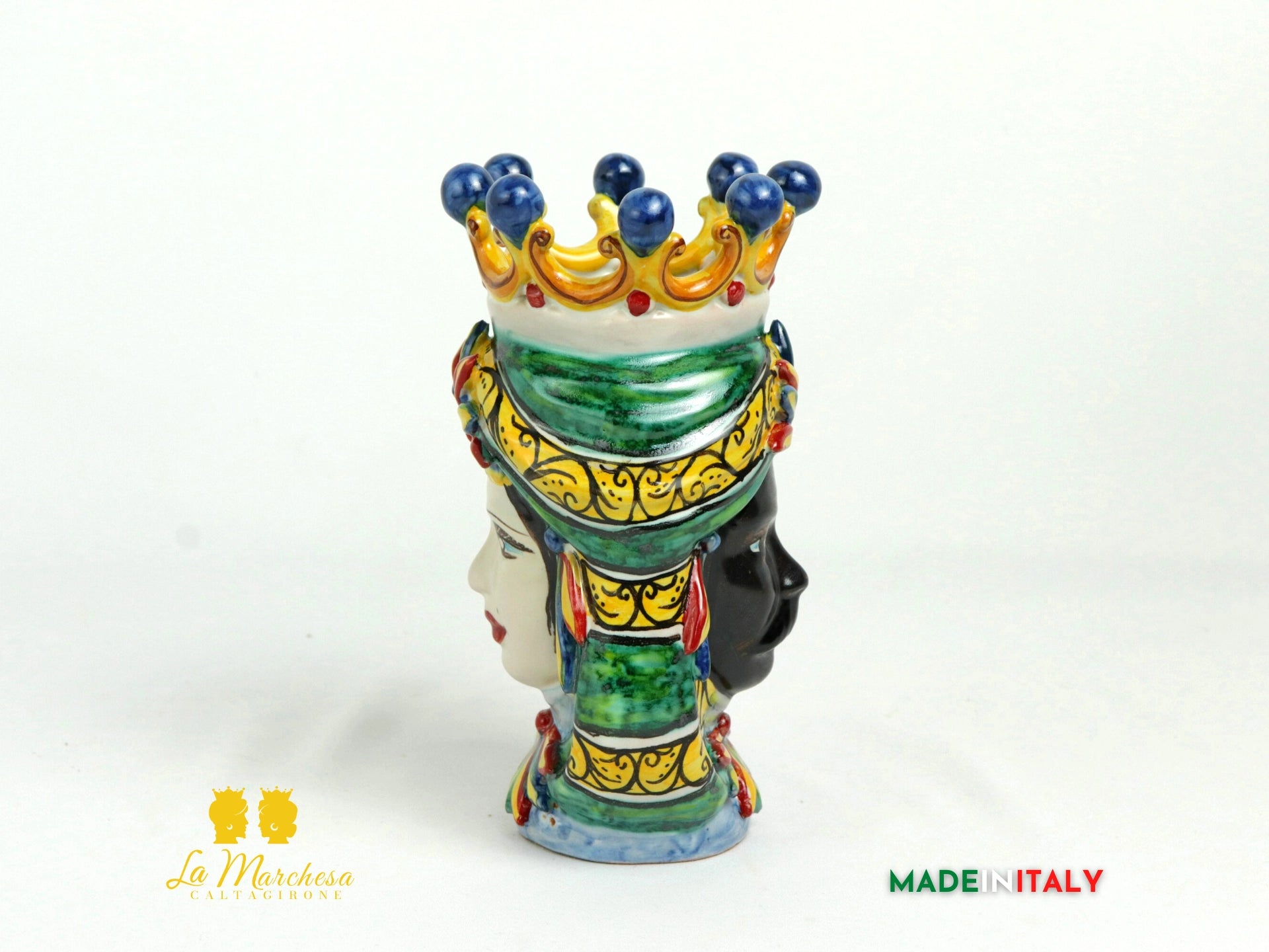 Coppia Teste di Moro in Ceramica di Caltagirone Corona H19 - Vari Modelli (7)