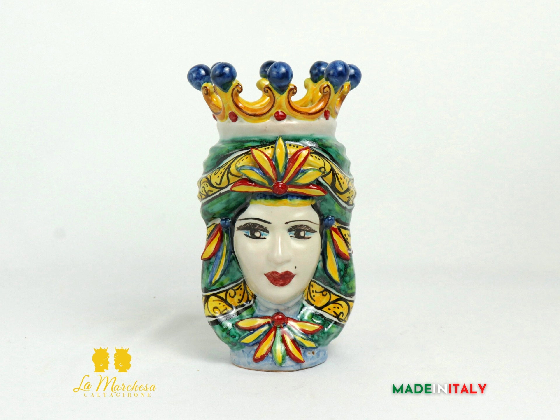 Coppia Teste di Moro in Ceramica di Caltagirone Corona H19 - Vari Modelli (12)