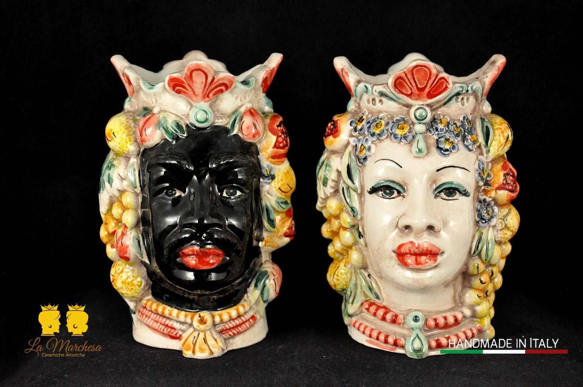 Coppia di Teste di Moro in Ceramica di Caltagirone Afro H14 - Vari modelli