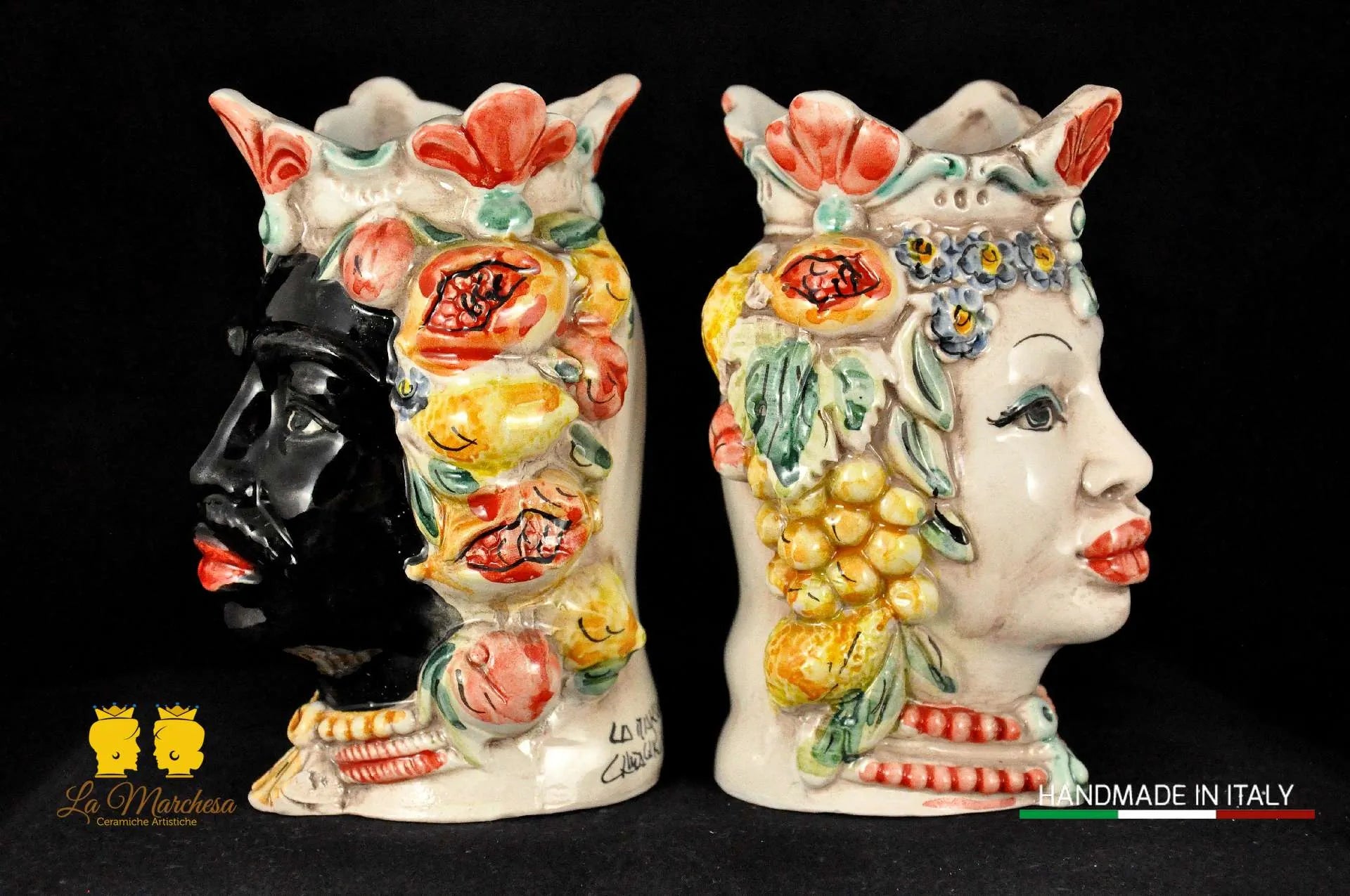 Coppia di Teste di Moro in Ceramica di Caltagirone Afro H14 - Vari modelli