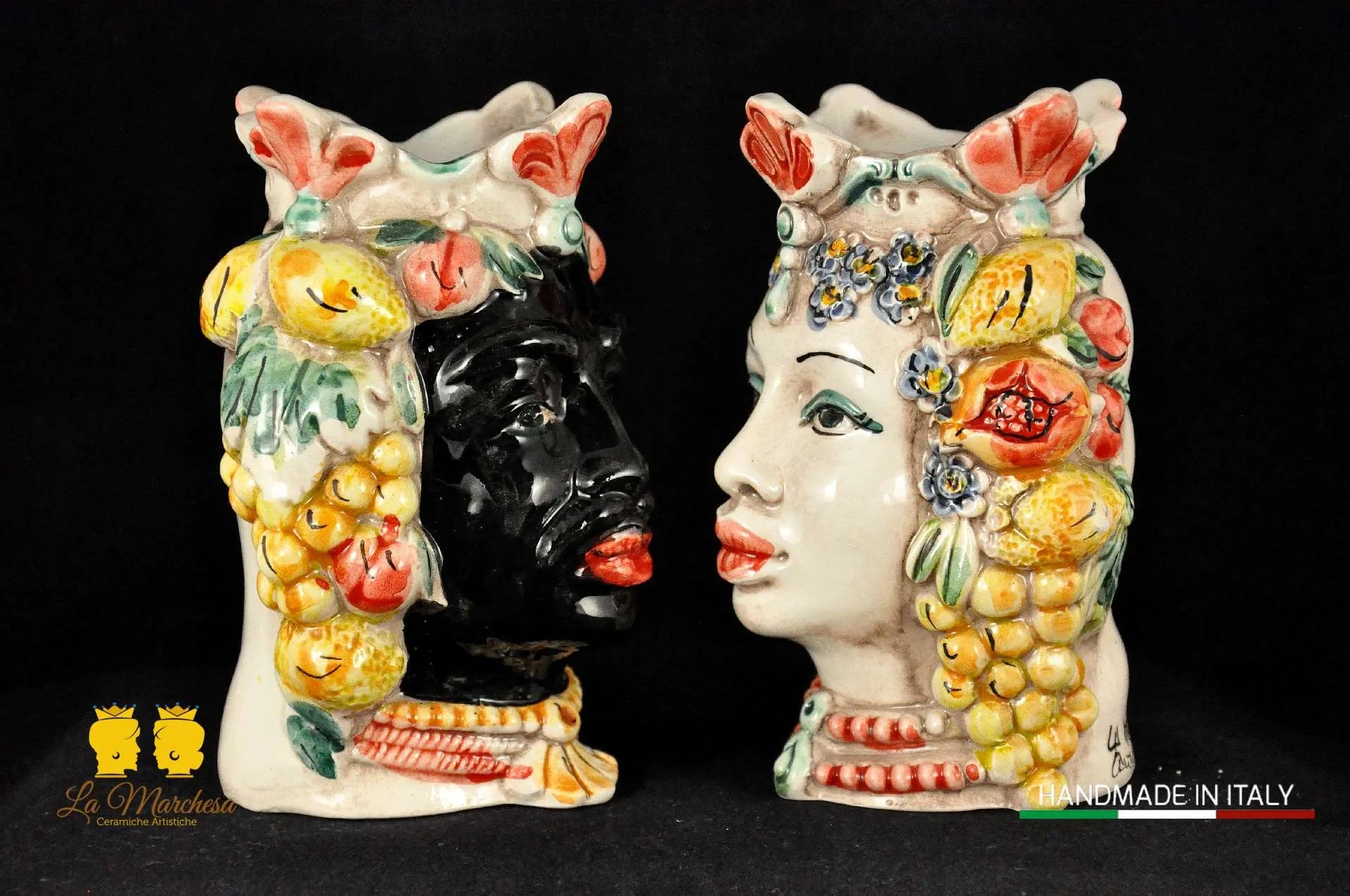Coppia di Teste di Moro in Ceramica di Caltagirone Afro H14 - Vari modelli