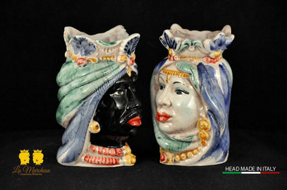 Coppia di Teste di Moro in Ceramica di Caltagirone Afro H14 - Vari modelli