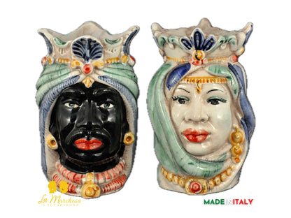 Coppia di Teste di Moro in Ceramica di Caltagirone Afro H14 - Vari modelli