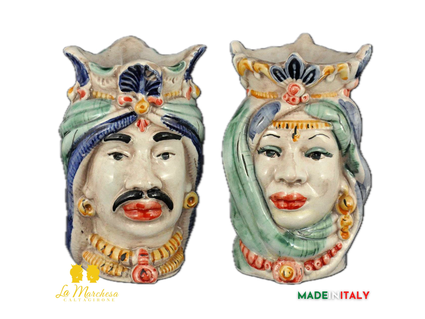 Coppia di Teste di Moro in Ceramica di Caltagirone Afro H14 - Vari modelli