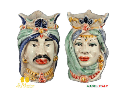 Coppia di Teste di Moro in Ceramica di Caltagirone Afro H14 - Vari modelli
