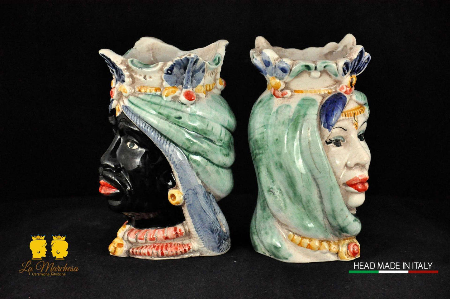 Coppia di Teste di Moro in Ceramica di Caltagirone Afro H14 - Vari modelli