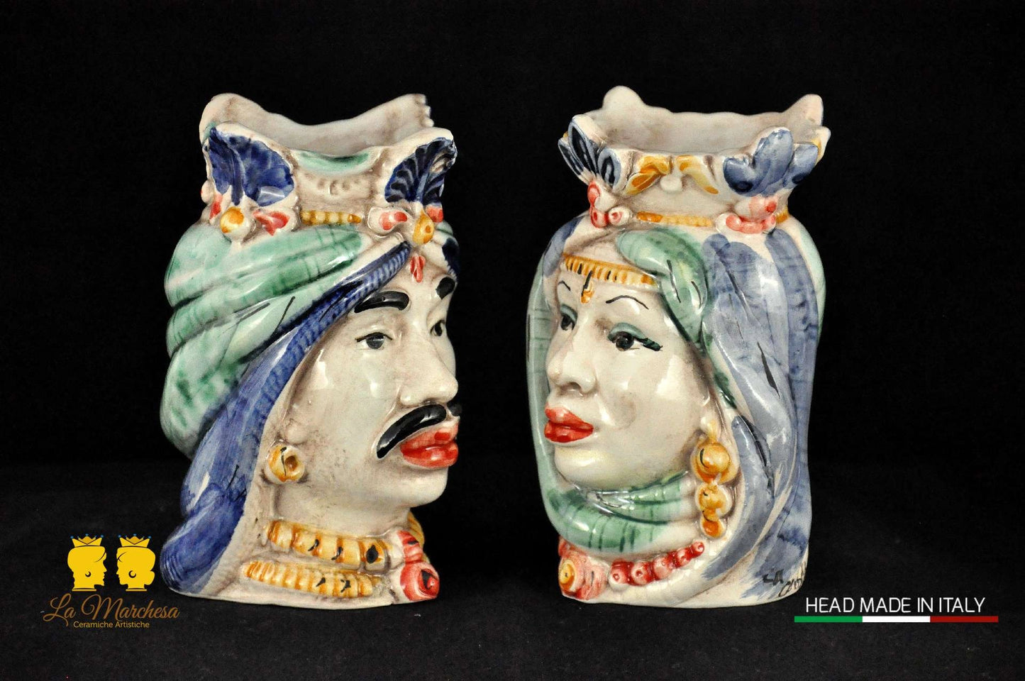 Coppia di Teste di Moro in Ceramica di Caltagirone Afro H14 - Vari modelli